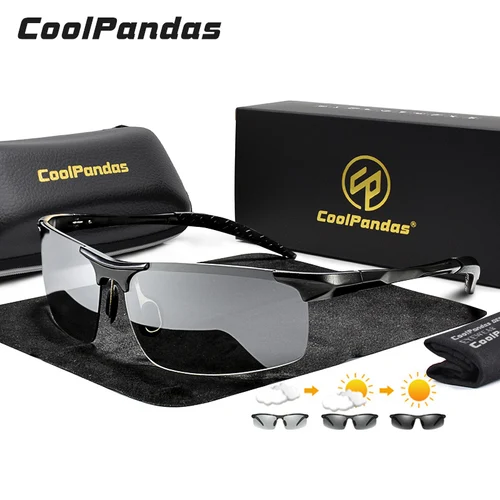 COOLPANDAS gafas de sol fotocromáticas de aluminio para hombre, gafas polarizadas para conducir de día y noche, gafas de sol antideslumbrantes camaleón para hombre