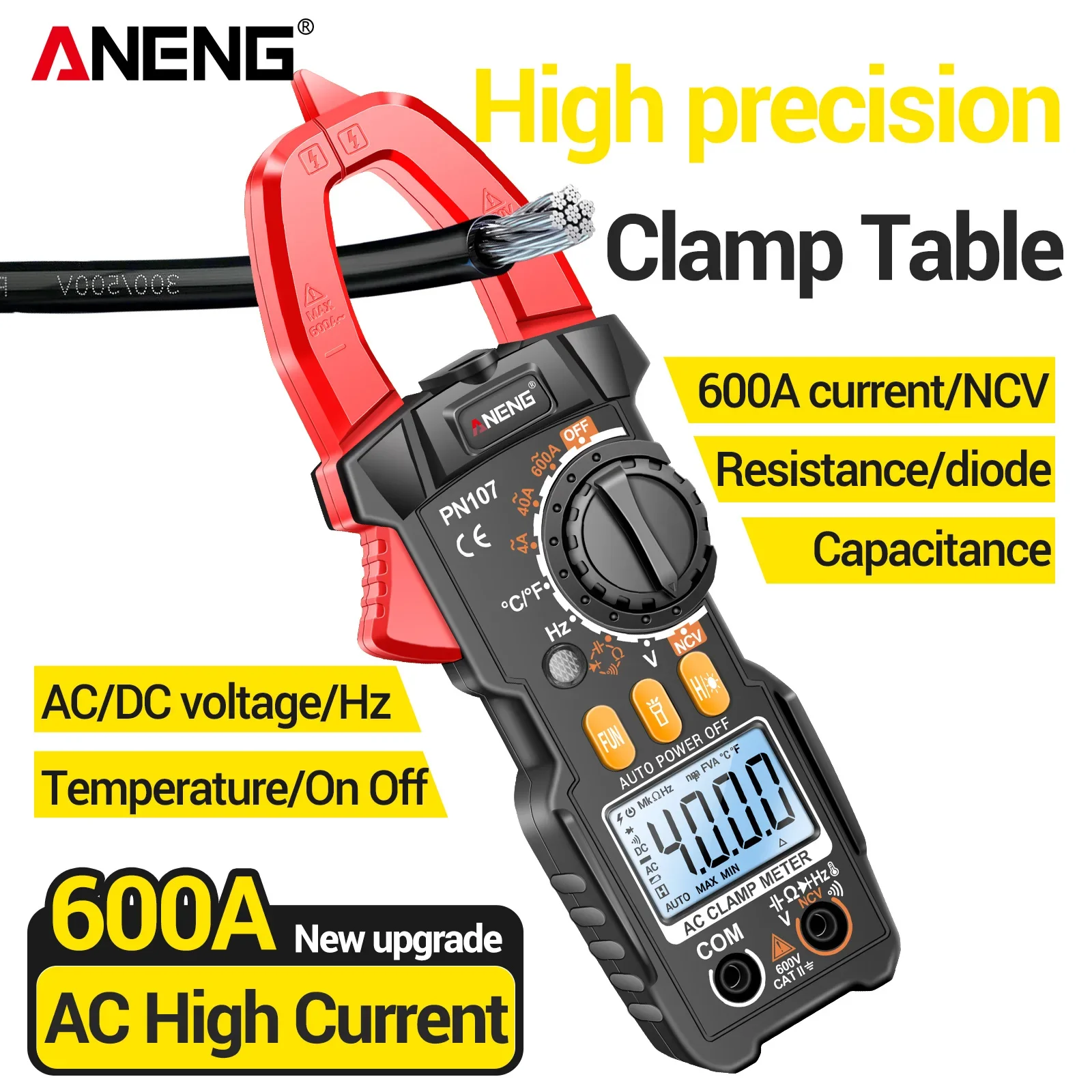 ANENG PN107 Clamp Meter+ VC1010 NCV Voltage Tester Pen Kit Current Volt Cap Freq Temp Live Neutral Wire Electrician Repair Tool