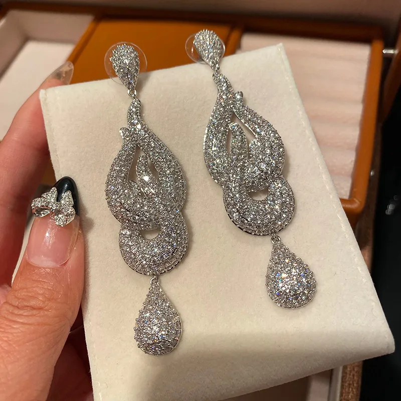 Water Drop Pendant Luxury Temperament Fashion Zircon Earrings