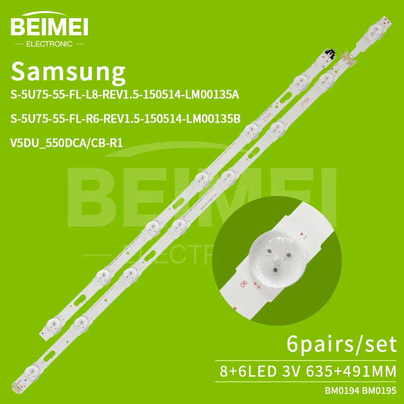 TV Backlight S-5U75-55-FL-L8-REV1.5-150514-LM00135A LED BackLight Samsung UA55JU50SW UA55JU5920 JXXZ / 5900 led 6+6pair/set