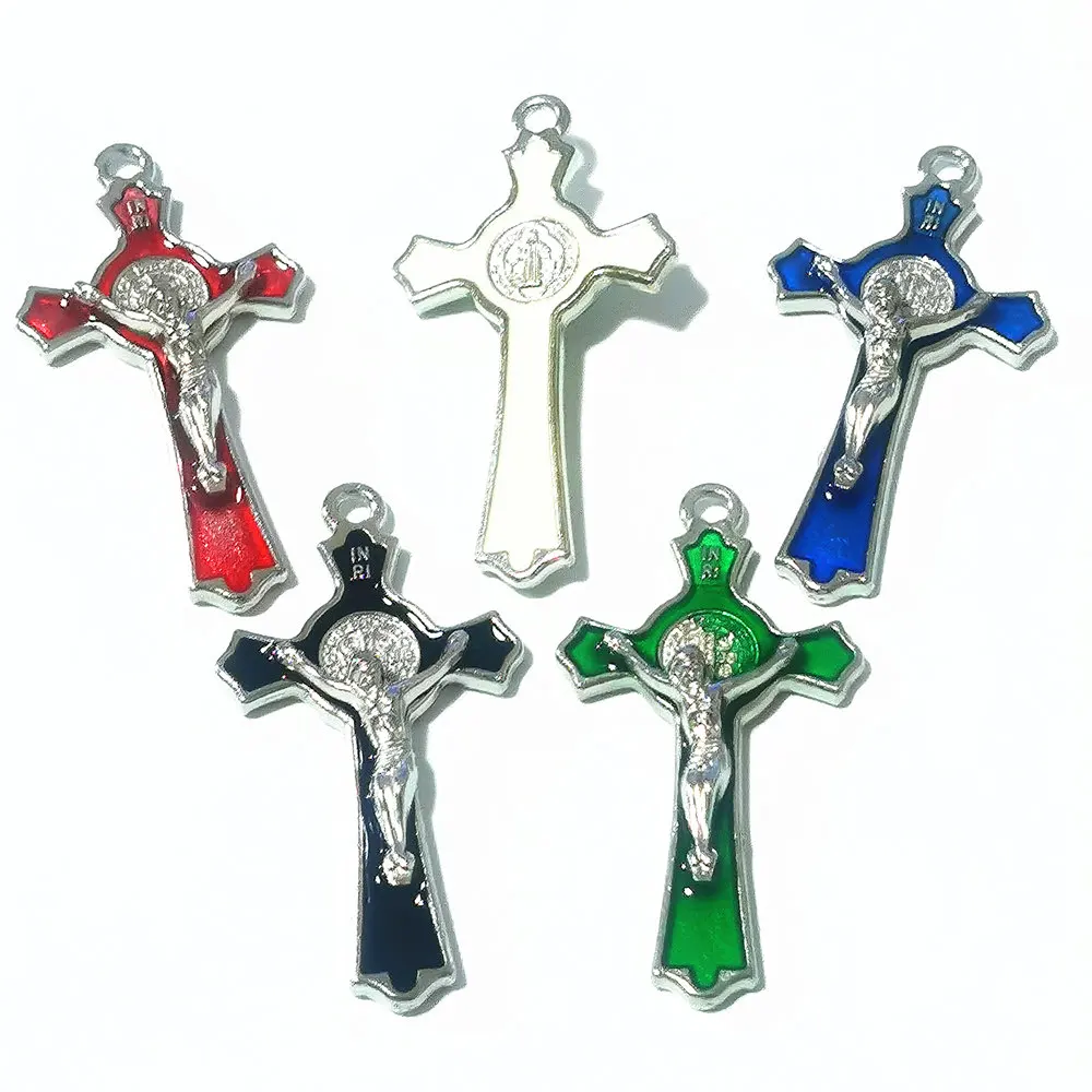 

Enamel Religious Jesus Crosses Cross Necklace Finding Jewelery Making Diy Pendants Random 5Pcs Charm Crafts Medals