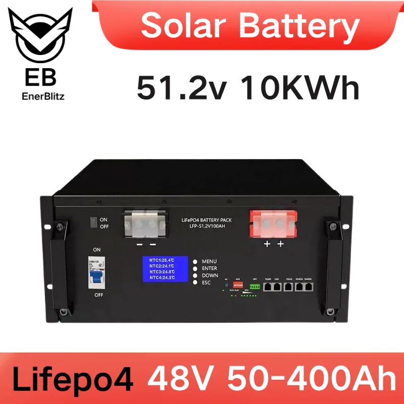 

EB 51.2V 10KWh Solar Battery 48v 200AH LiFePO4 100AH 250AH 300Ah 400Ah RS485/RS232/CAN 32 Parallel 6000+Cycle for Off Grid PV