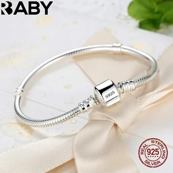 Joyería fina Original hecha a mano, pulsera de plata de ley 925 con dijes, pulseras de hueso de serpiente suaves y lisas para mujer