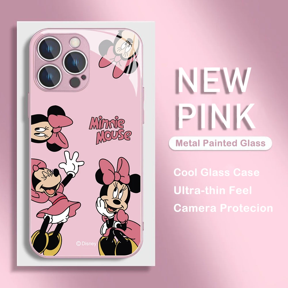 Disneys Mickeys Minnies Mouse Phone Case for IPhone 16 15 14 13 12 11 Pro Max X XR XSMax 7 8 Plus Tempered Glass Back Cover