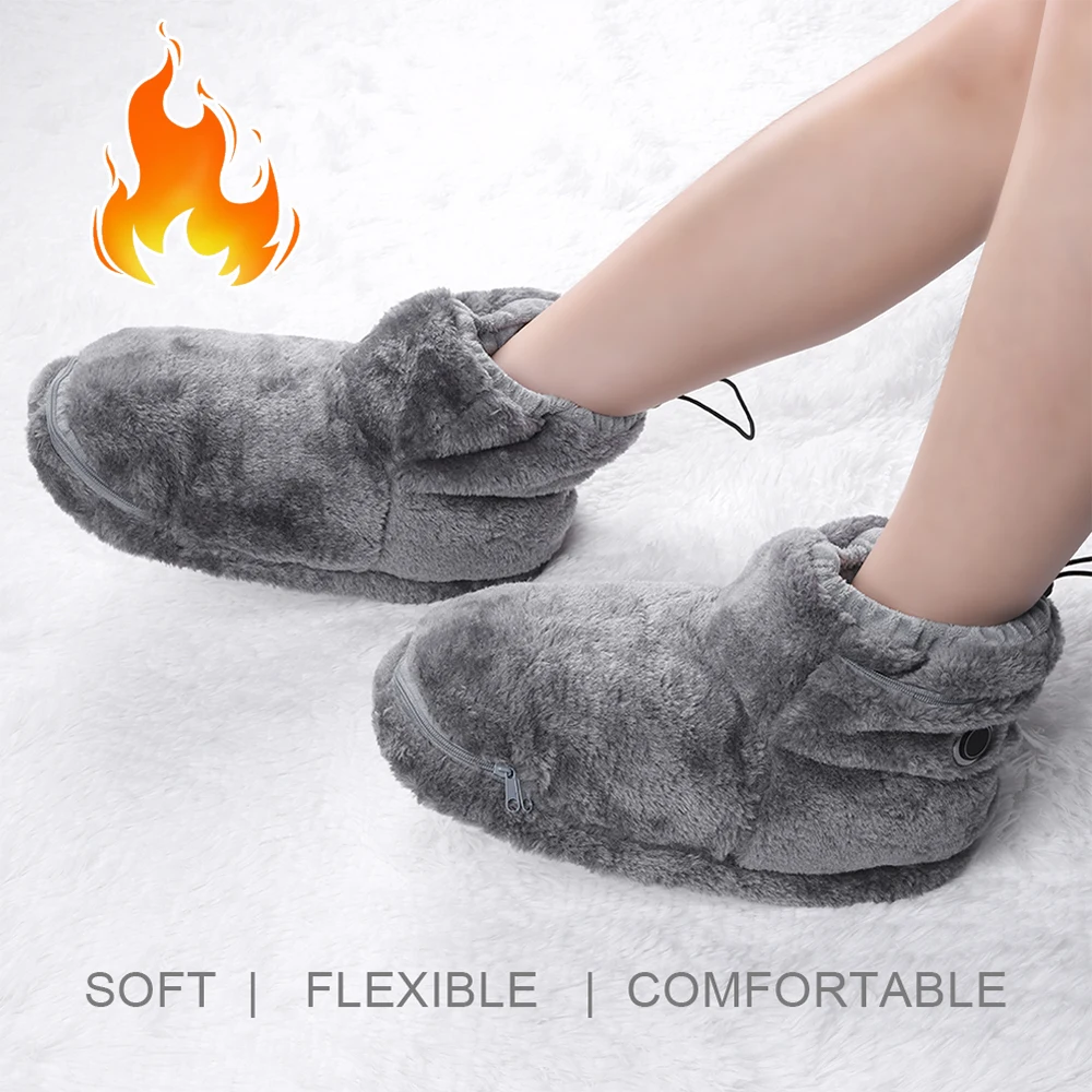 USB Heater Foot Shoes for Men Women Winter Warm Feet Heated Shoes  Warm Electric Slippers Washable Comfortable Snow Boots Plush