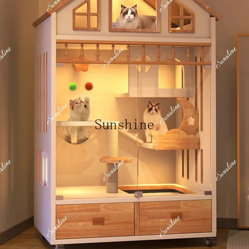 Small apartment cat cage cat villa household solid wood interior with toilet integrated does not occupy an area  FT