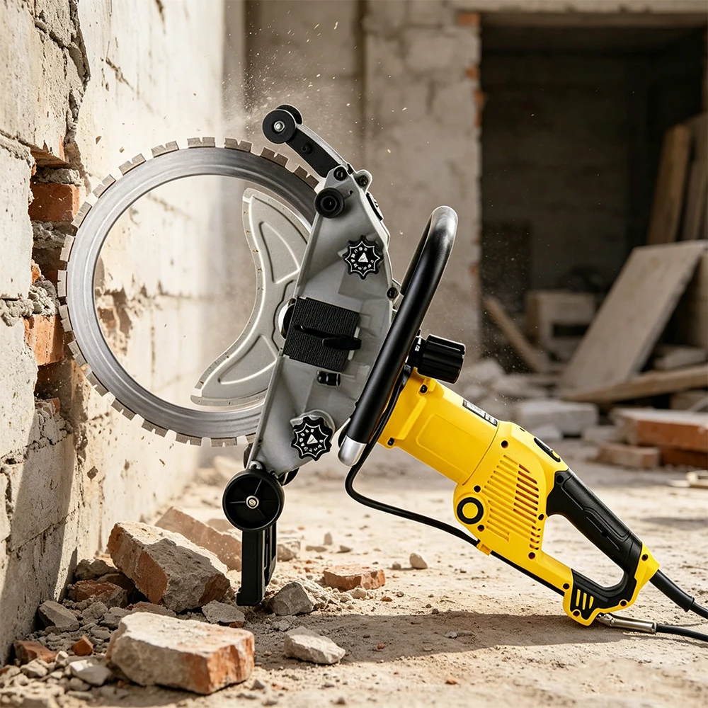Electric Handheld Concrete Cutter 350mm Zero Emission Corded Power Cutter High Power Masonry Saw for Indoor Renovation Work