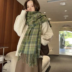 Women Imitation Cashmere Scarf Autumn Winter Vintage Checker Scarfs Women's Winter High Quality Warm Windproof Shawl Neck Шарф