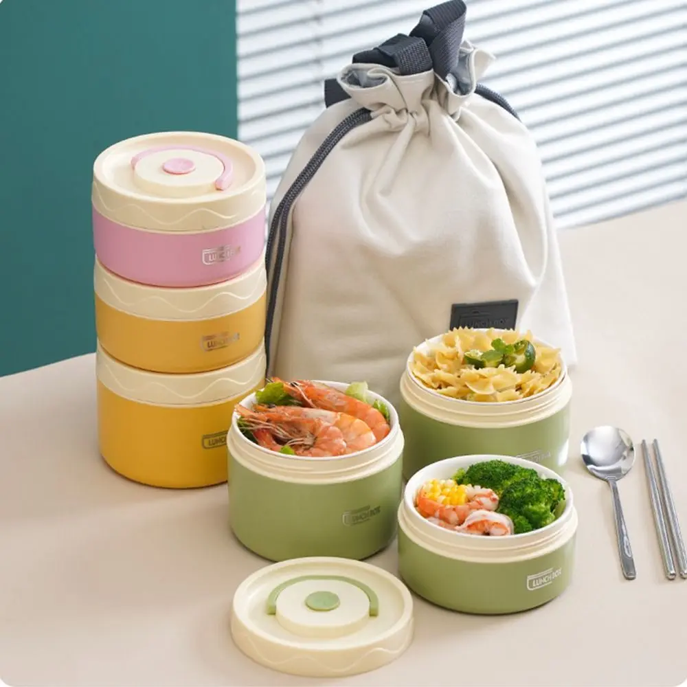Sealed Ceramic Liner Lunch Box Practical Round Shape Insulated Lunch Box Stackable Reusable Thermal Lunch Container Tableware