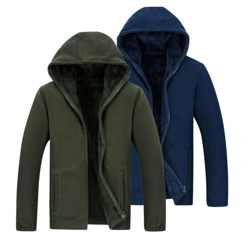 8XL Large Size Men Outdoor Winter Fleece Jackets Plus Velvet Thicken Thermal Warm Anti-Pilling Hooded Jacket Hiking Skiing Coat