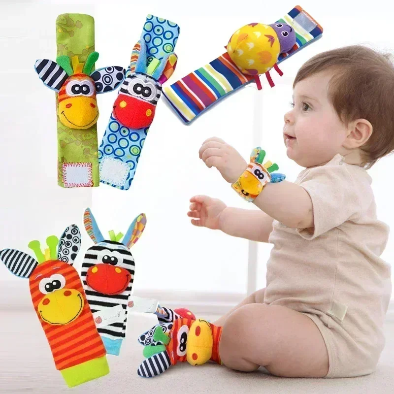 

0-12 Months Baby Toy Baby Rattles Toys Animal Socks Wrist Strap +Rattle Kids Foot Socks Bug Wrist Strap Baby Socks Pacifier Toys