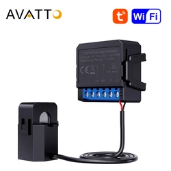 AVATTO Tuya WiFi Energy Meter 80A Current Transformer Clamp KWh Power Monitor Electricity Monitor Smart Life APP Remote Control.