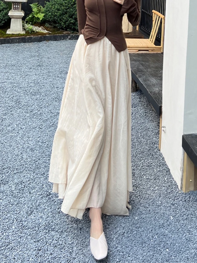 2026 Autumn New Irregular Linen Cotton Women High Waist A-line Maxi Skirt Unique Design Cold Tone Big Swing Long Skirts - view 3