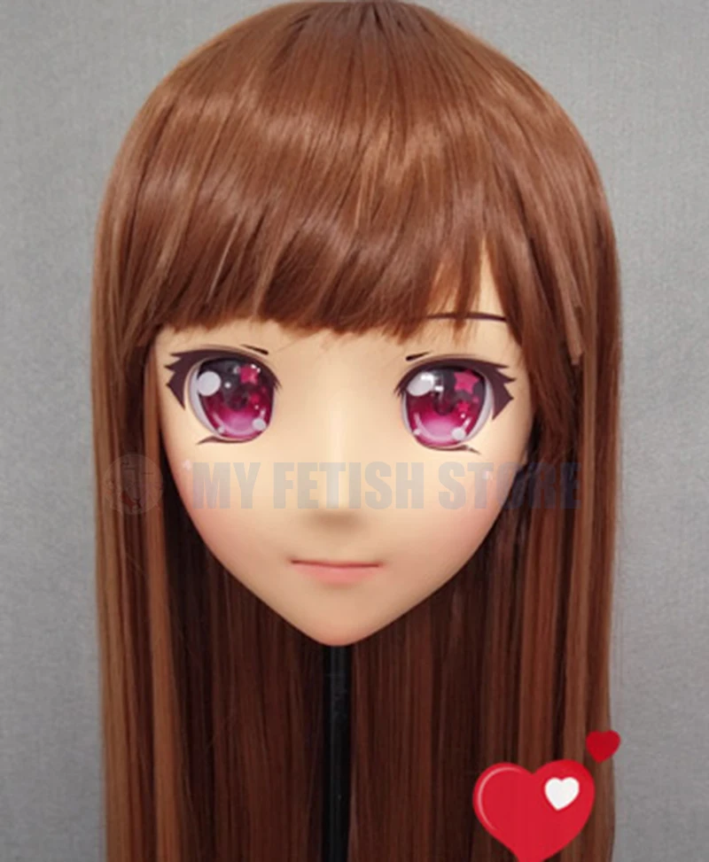 (Jiang23)Female Sweet Girl Resin Half Head Kigurumi Crossdress Cosplay Japanese Anime Role Lolita Doll Mask With Eyes And Wig