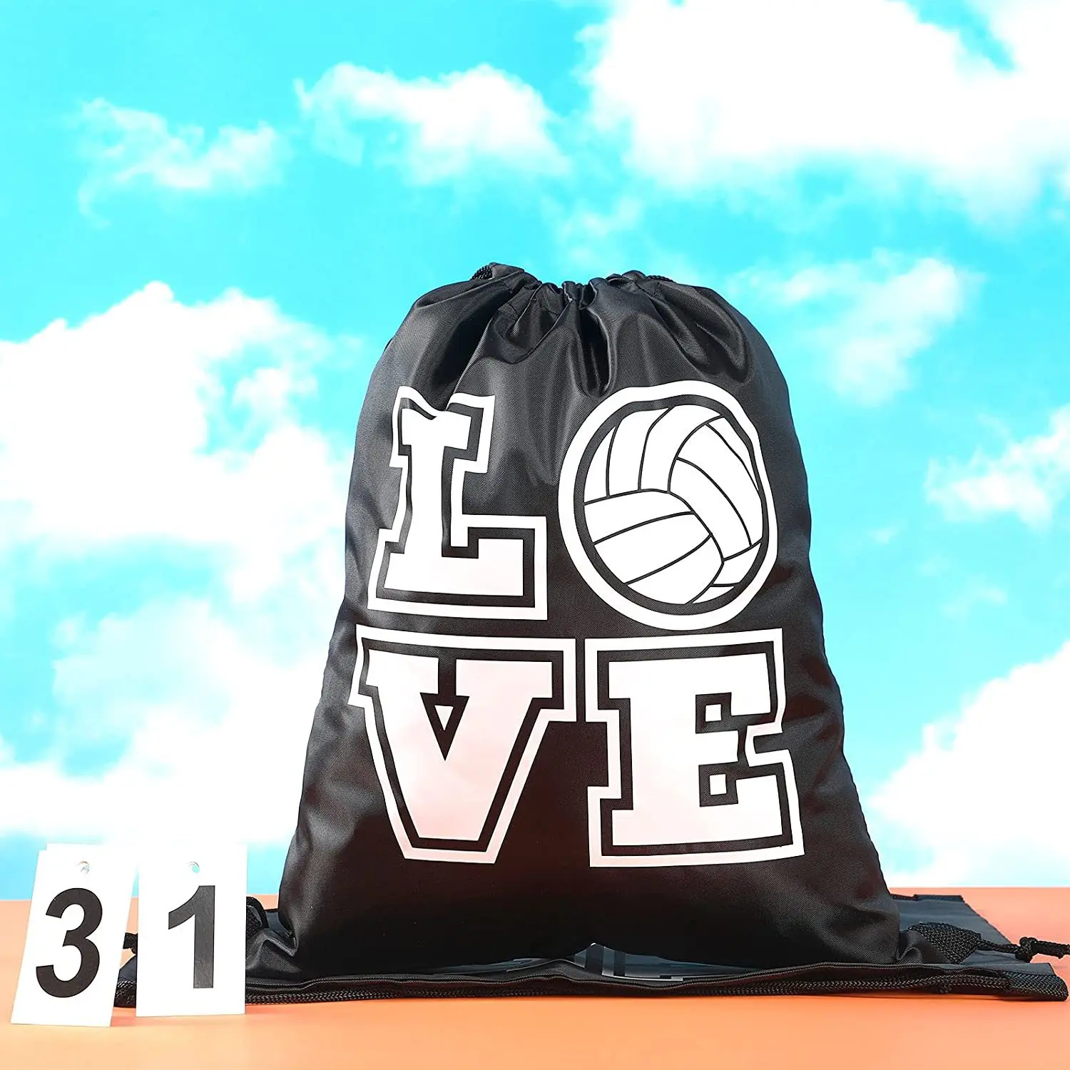 Black and white volleyball pattern fitness shoulder storage drawstring bag backpack bag backpack Ball binding bag Volleyball bag