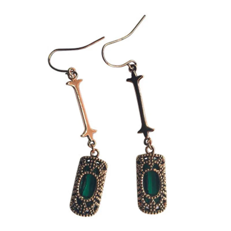 Vintage long-style distressed-chic zirconia rectangular earrings