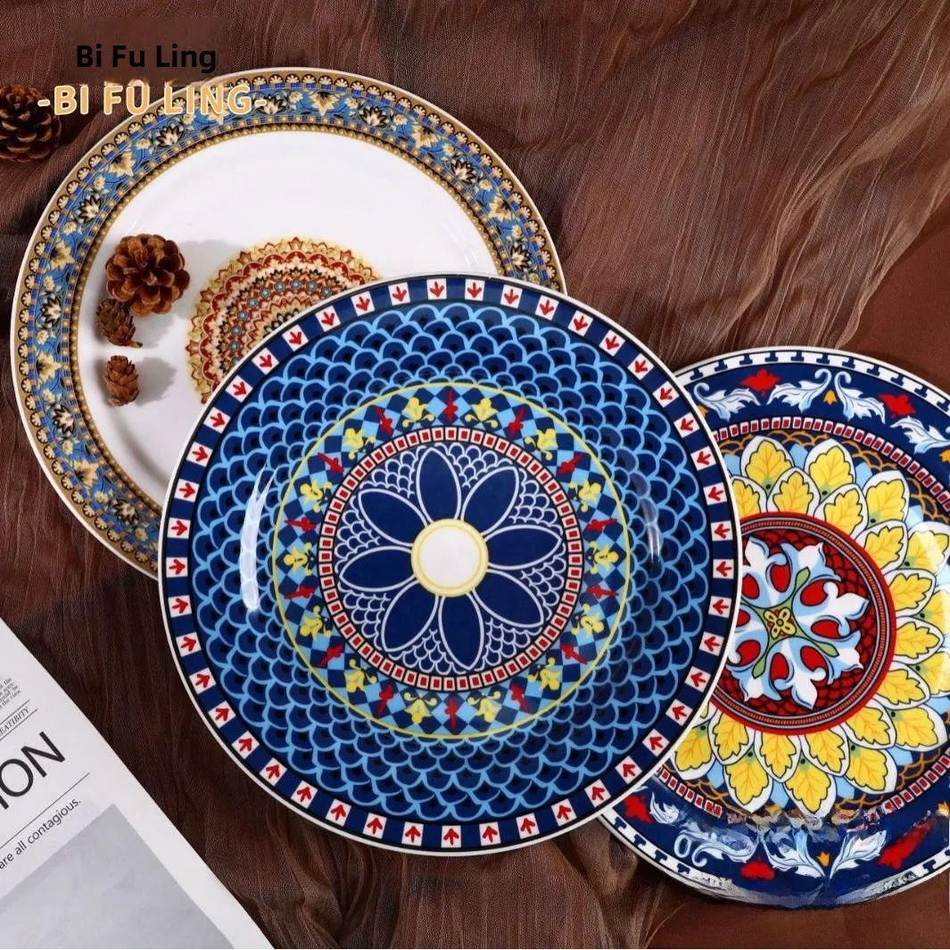 bohemian-style-hand-painted-ceramic-dinner-plate-creative-floral-pattern-western-dining-plate-restaurant-home-use-round-tray