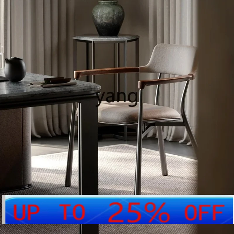 

LTT Model Walnut Tea Table and Chair Light Luxury High-Grade Study Chair Leather Tea Chair