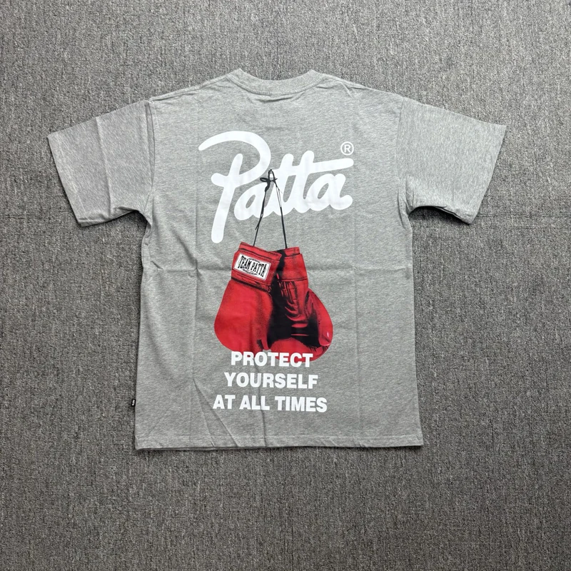 High Quality Cotton Patta T-shirt Boxing Glove Pattern Men Women Casual High Street Round Neck Short Sleeved Tops