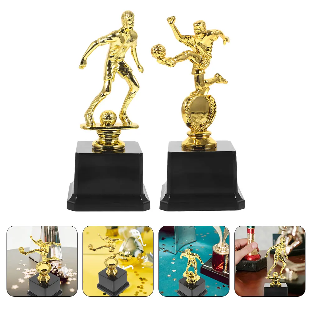 

2 Pcs Football Trophy Basketball Trophies Bronze Medal Golden Plastic Award Medals with Neck Ribbon