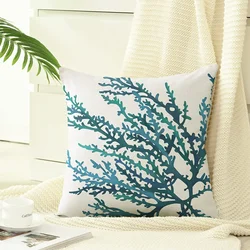 Zee Koraal Boom Blauw Blauwgroen Kussen Hoes Shell Voor Bed Sofa Home Decoratie Aquarelle Schilderij Print Kussensloop 18X18 Inch
