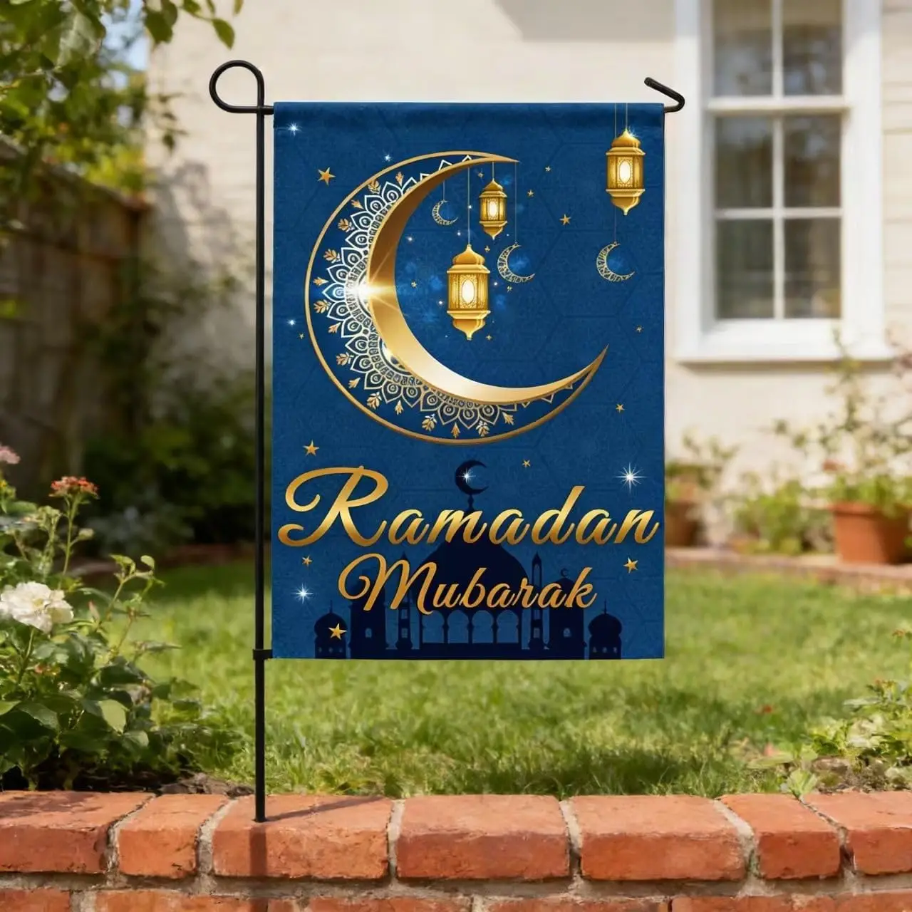 KYMY Ramadan Mubarak Garden Flag, Ramadan Kareem House Flag with 11.8 x 17.7 inch, Muslim Islamic Double Sided Lanterns Pati AAS