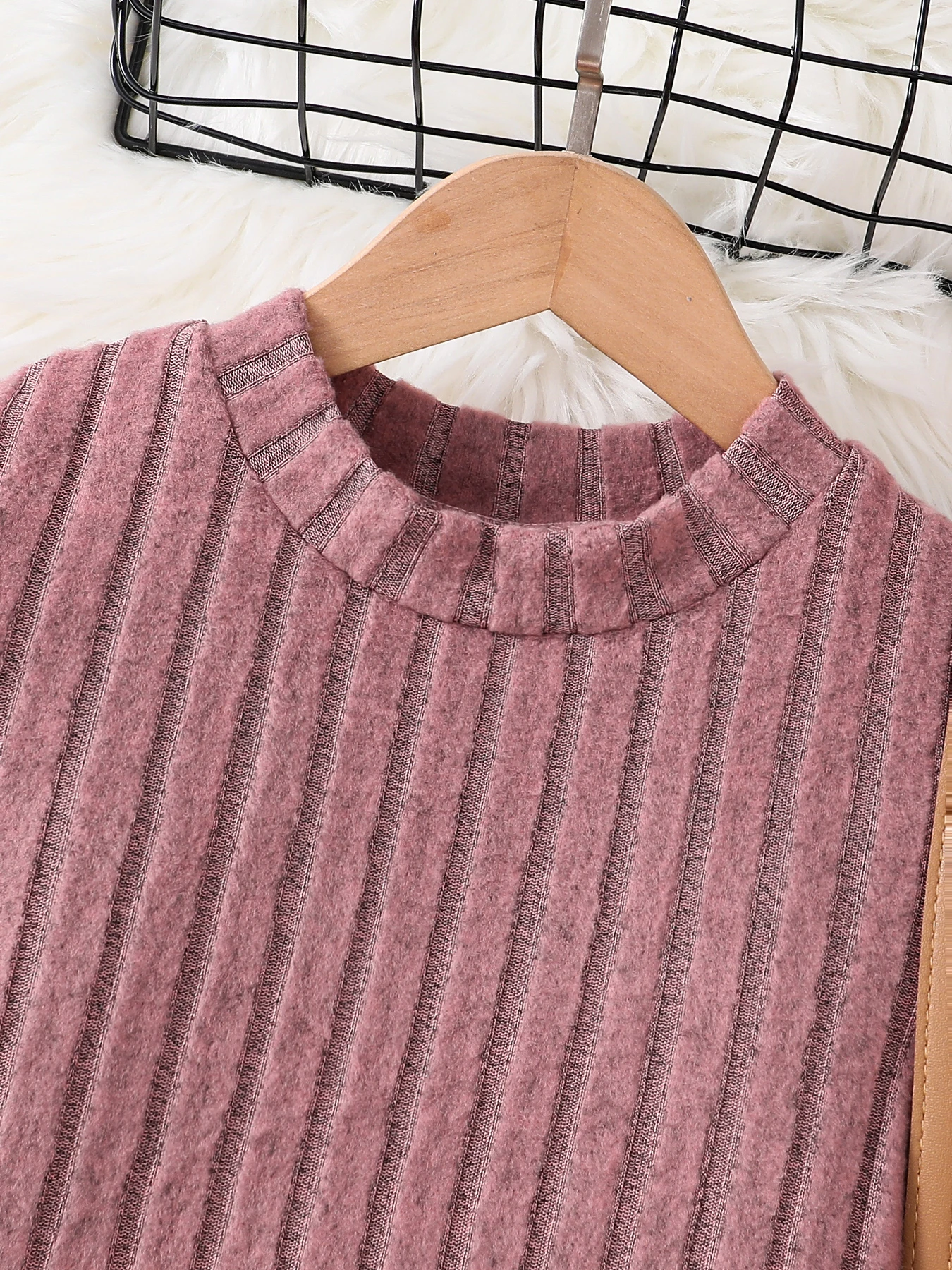Spring Autumn Solid Color Striped round Neck Knee-Length Skirt Casual Knitwear for Children Women Fashion Outdoor