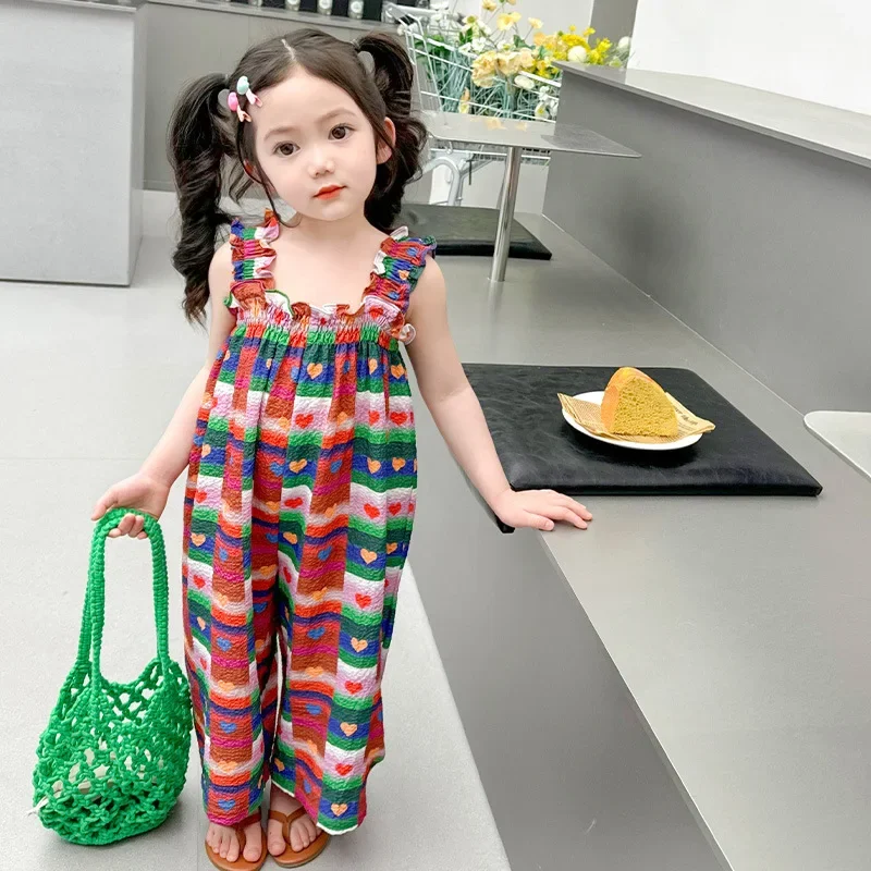

Baby Girls Jumpsuit Kids Love Heart Bodysuits Toddler Suspender Pants 2024 Summer Overalls Children's Fashion Clothing