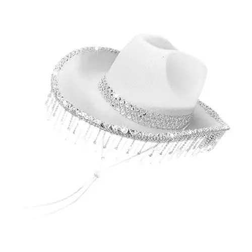 Imagen 2 del producto A52E Sombreros bordados lujo para novias, diamantes imitación, decoración borlas, tela transpirable, para