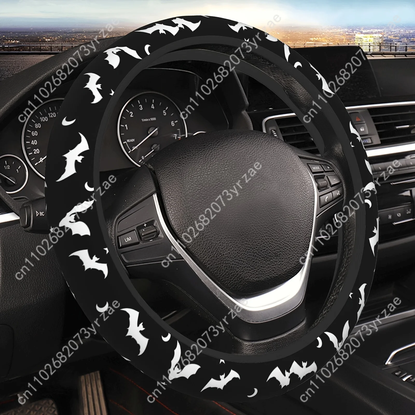 

Universal 15-Inch Elastic Steering Wheel Cover with Non-Slip Grip, Polyester Fiber Material, No Inner Circle - Stylish and Comfo