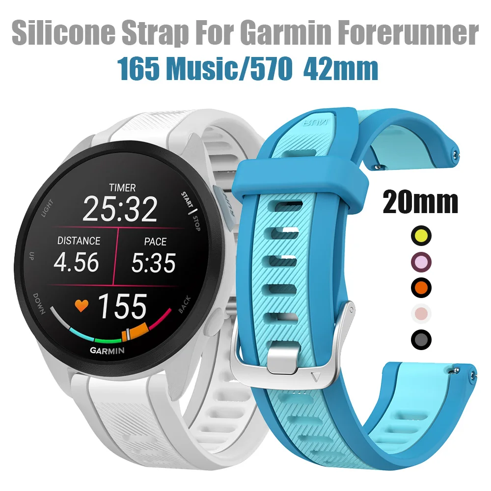 Correa de reloj QuickFit de dos tonos de 20mm para Garmin Forerunner 570 42mm 165 Music/Vivoactive 6 5/Venu Sq 2, pulsera, correas para reloj inteligente