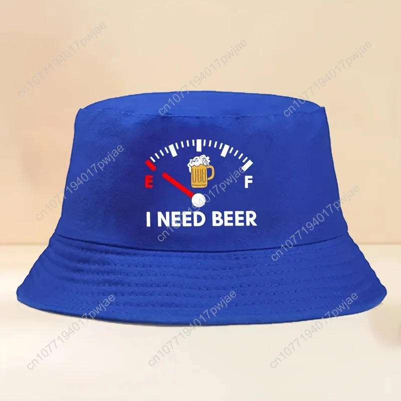 Elegant 100% Polyester Bucket Hat - Unisex Outdoor Fisherman Cap with "I NEED BEER" Print - Fashionable Sun Protection
