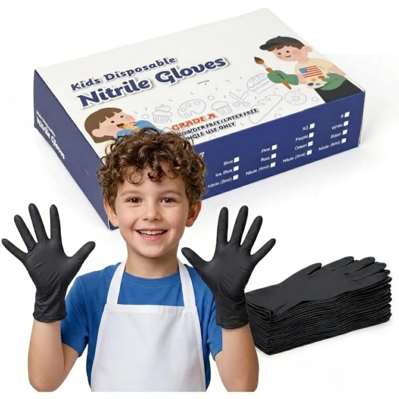 Kids Nitrile Disposable Gloves for 4-12Years Children 3.5Mil Latex Free Safety Work Gloves for Gardening Crafting Cleaning Play