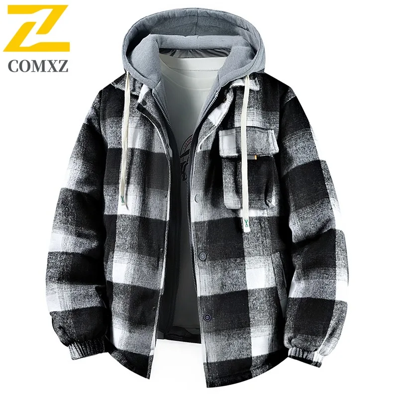 سترة COMXZ للرجال كاجوال بقلنسوة ملابس مغامرة خارجية مقاومة للدراجات النارية سترات عصرية مزيفة من قطعتين ملابس مقاومة للرياح #3