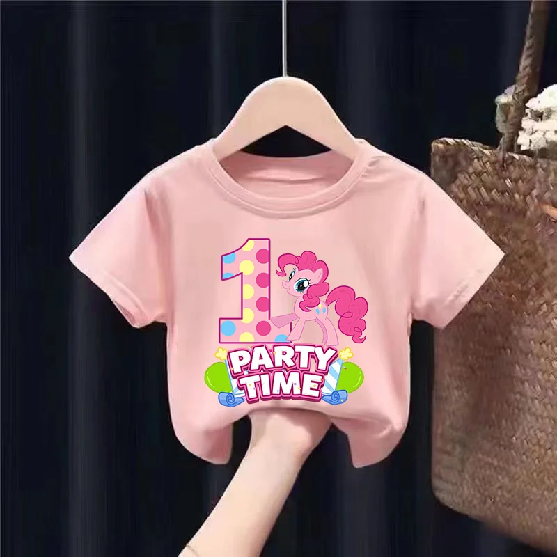 

My Little Ponys T-Shirt Birthday Number 1-9 Cute Anime Girl Clothes Kids Cotton Shirts Casual Tops Digit Short Sleeve Child Gift