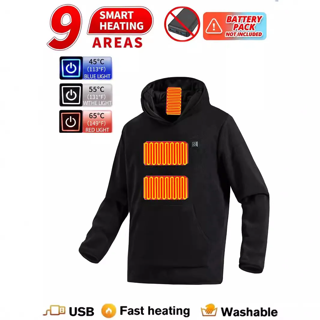 Unisex 2026 New Intelligent Heating Hoodie 9 Zones 3 Levels Warmth Thick Velvet Breathable Men Women Winter Outerwear