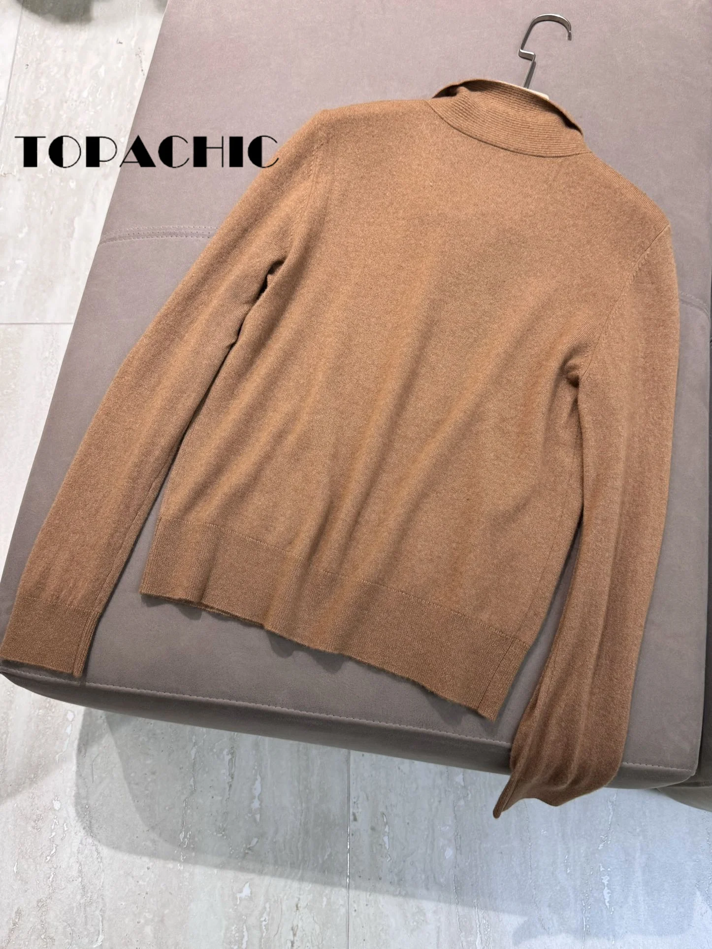 11.15 TOPACHIC-Women Beading Chain Scarf Collar Cashmere Knitwear 2024 Autumn Winter New Soft All-matches Long Sleeve Sweater