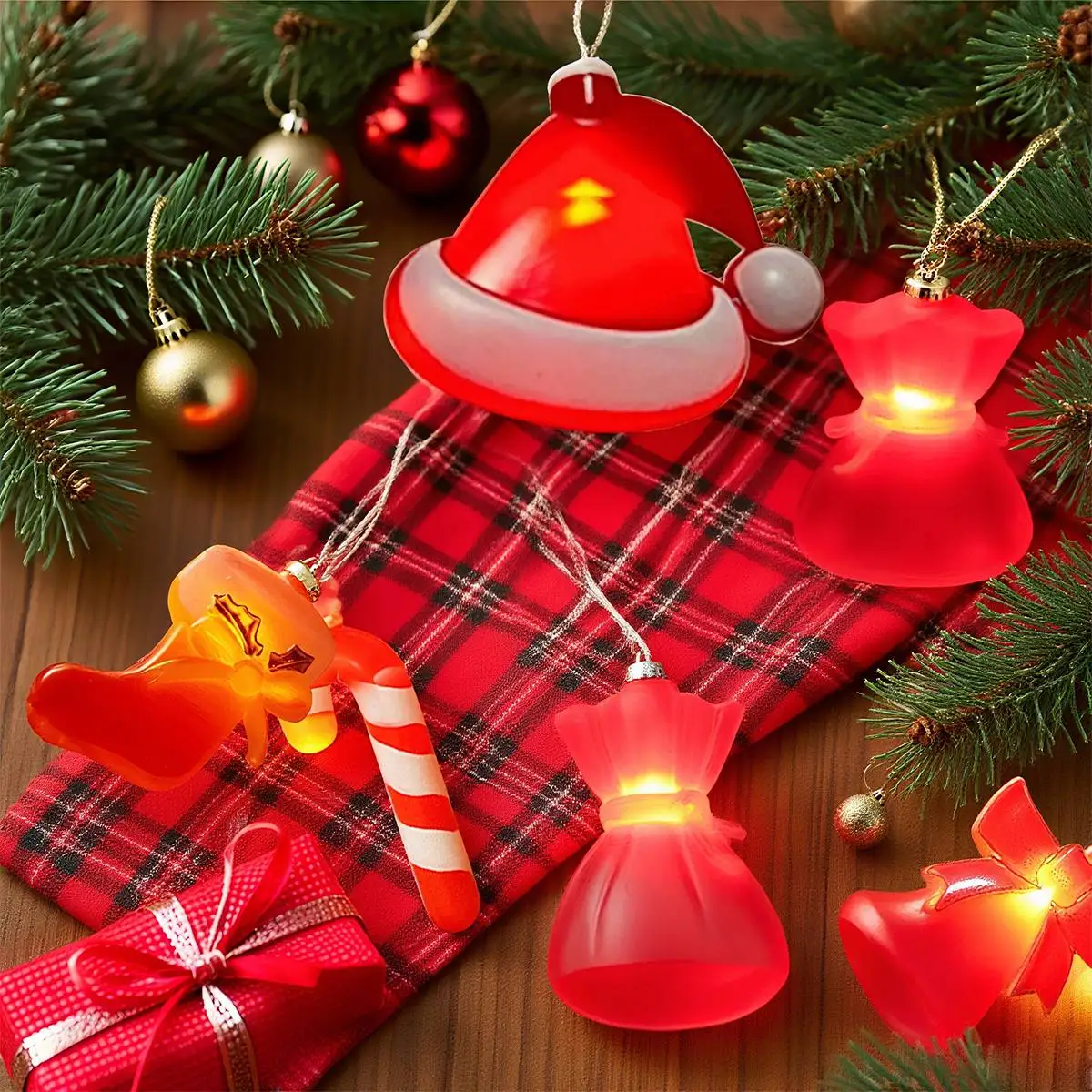 1pc Christmas String Lights With Candy Cane & Hat & Socks & Wallet &Bell 10/20/30LED Xmas Tree Fairy Lamp For Home Garden Decor