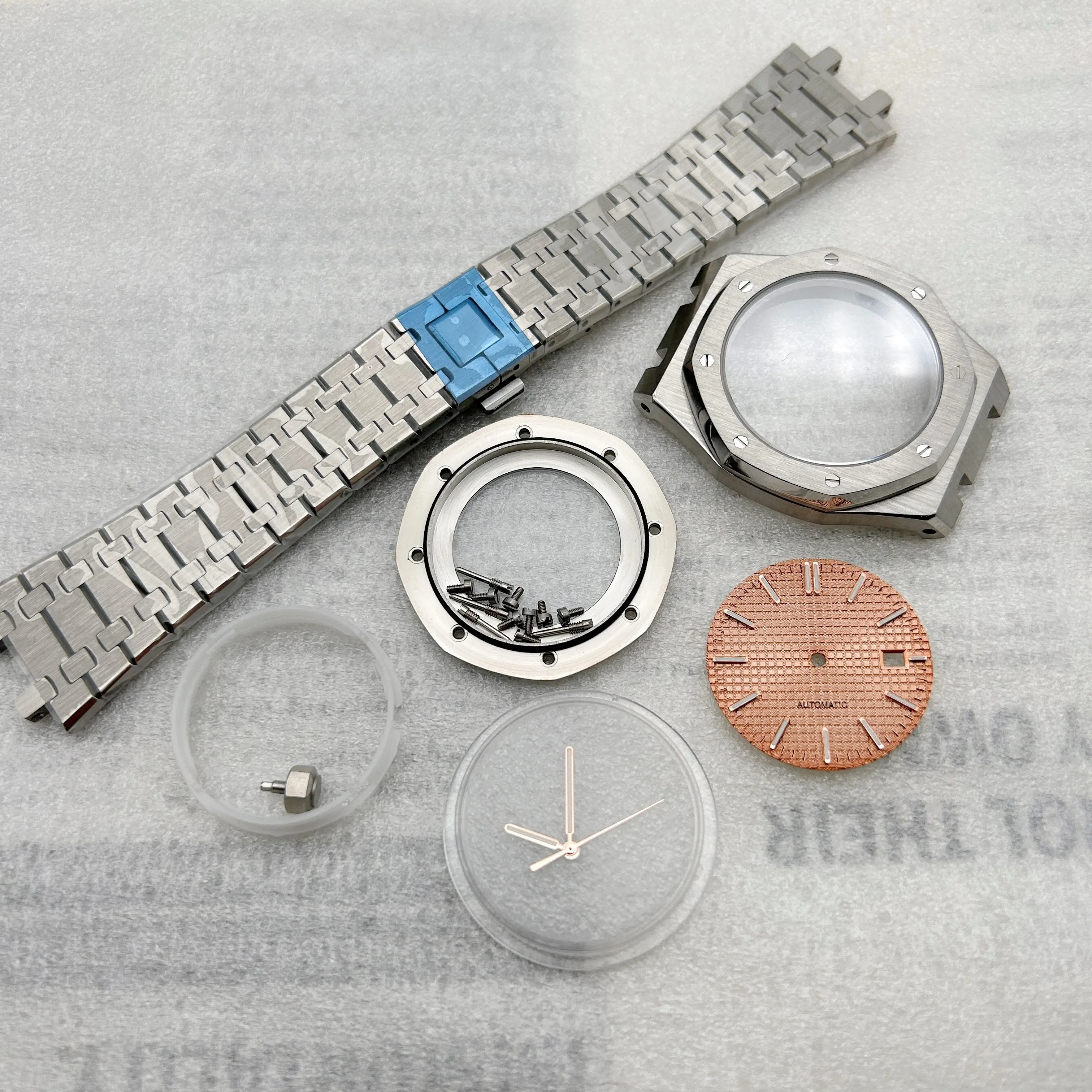 41mm NH35 Watch Case Sapphire Glass Stainless Steel Bracelet With 31.8mm Dial Pointer for Octagonal Oak NH35 Automatic Movement