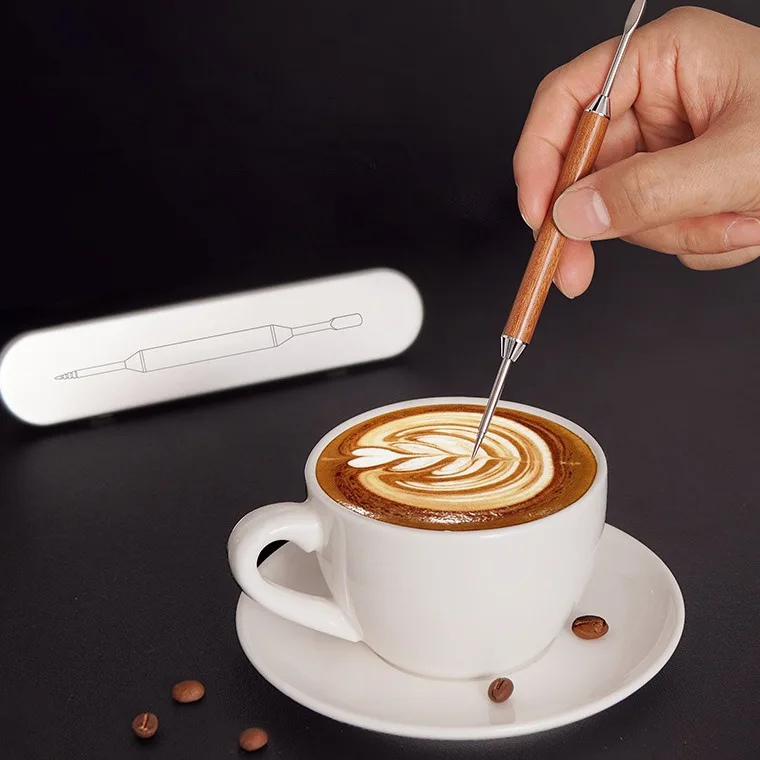 Stainless Steel Coffee, Fancy Stitch Real Wood The Needle Art Coffee Latte Sspent Tool Accessories