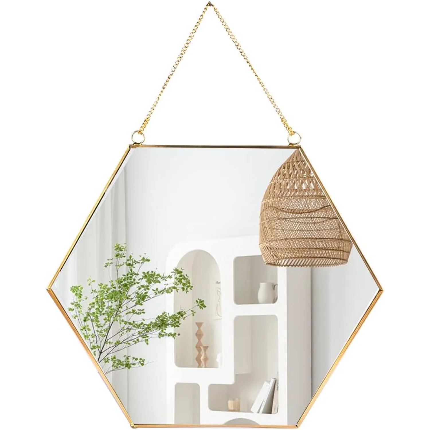 Hanging Wall Hexagon  Gold Geometric  with Chain for Bathroom Bedroom Living Room 9.4