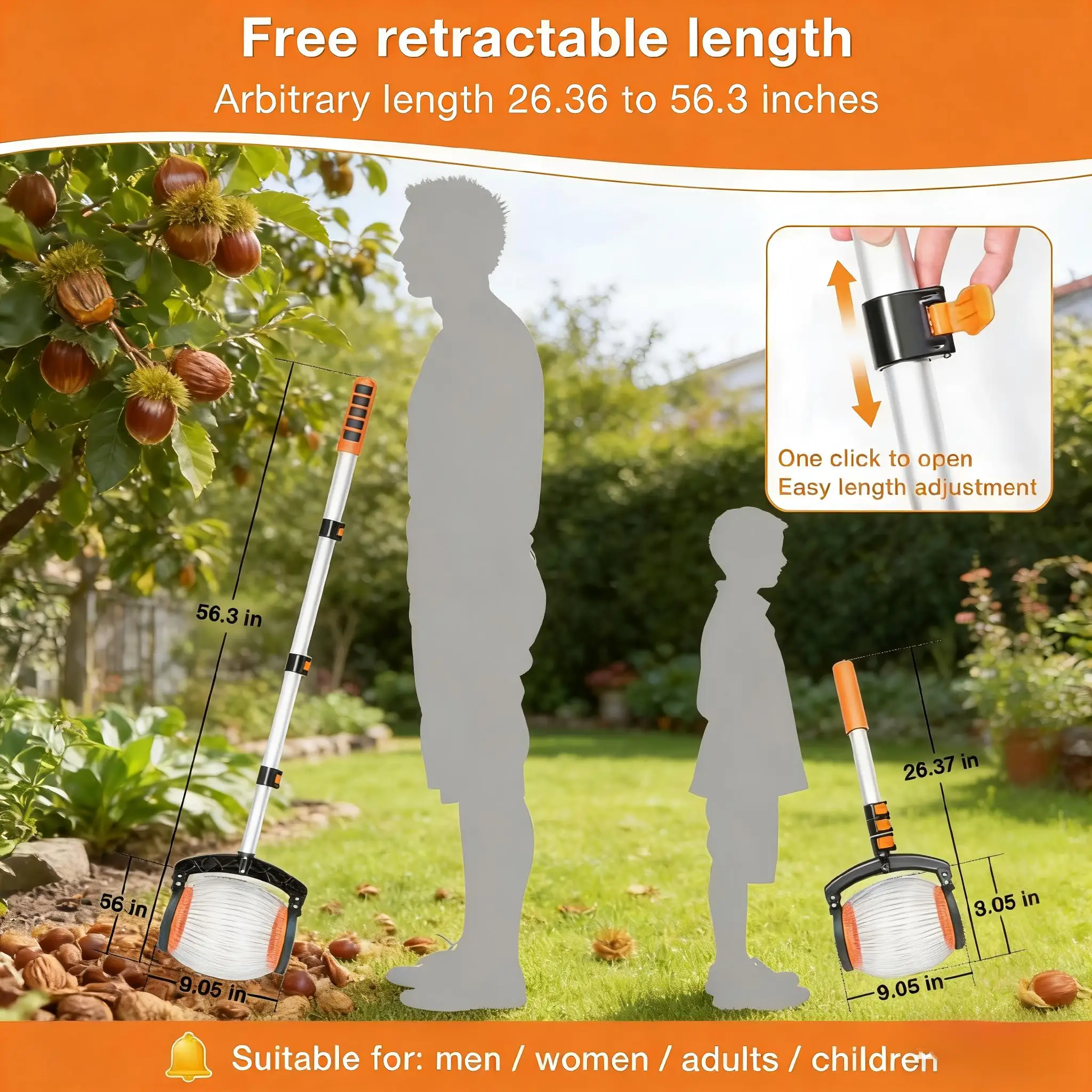 Nut Gatherer 26.37 To 56.3 in Rolling Nut Gatherer Scalable Aluminum Walnut Chestnut Acorn Multifunctional Garden Yard Tool view 3