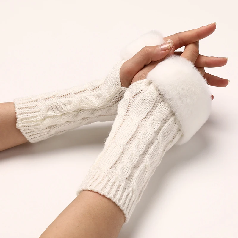 Guantes de medio dedo para mujer, manoplas cálidas de piel sintética, calentadores de brazos para niña, mitones huecos de punto, sin dedos, Unisex,