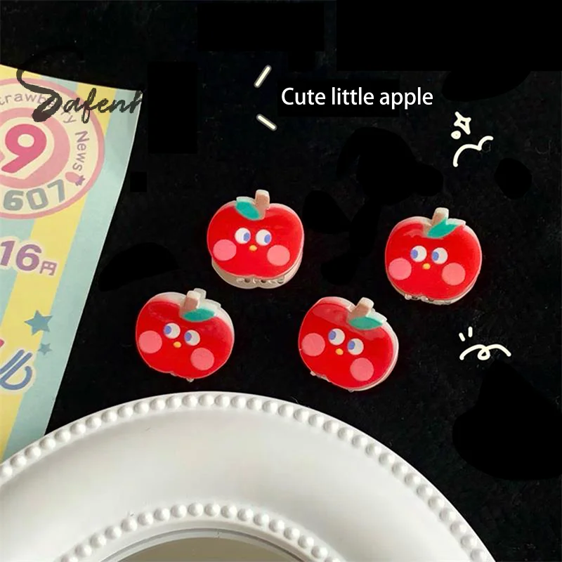 2Pcs Mini Apple Grab Clip Cute Sweet Hairpin Funny Fruit Hair Clip Girly Heart Headdress Fashion Special Hair Accessory Gift