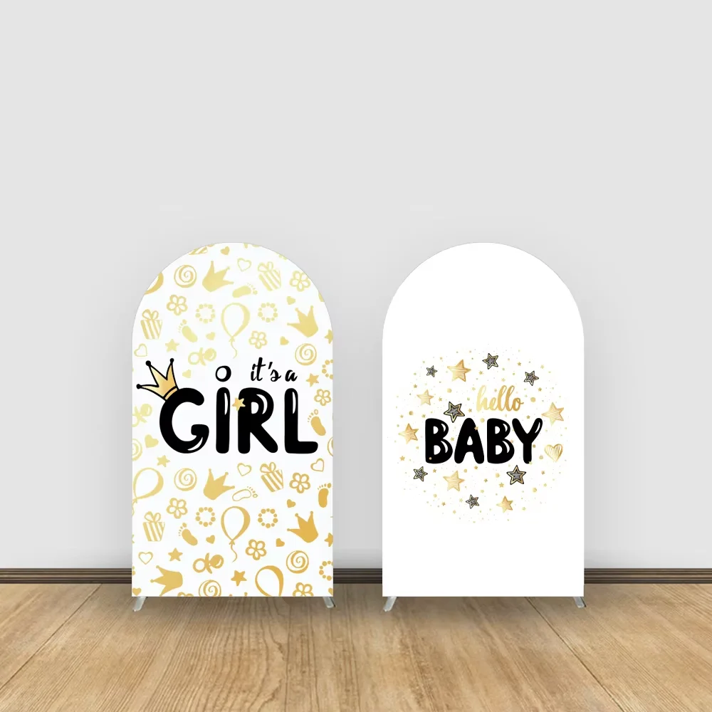 

Фон с аркой Mehofond It's A Girl, чехлы для вечеринки в честь пола, черное золото, фон для детского душа, декор для новорожденных, Chiara, двусторонний