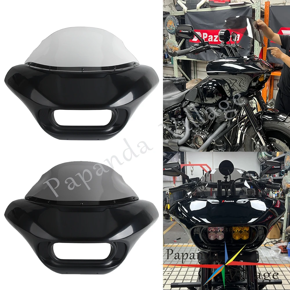Motorcycle LED Turn Signal Light DRL Fairing Wind Screen For Harley Softail Fat Bob FXFBS FXFB 2018-2025 Shark Headlight Fairing