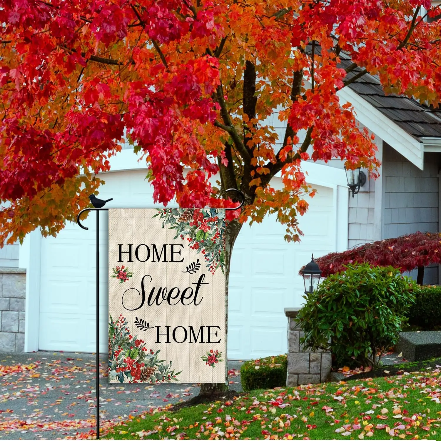 Home Sweet Home Garden Flag Winter Leaves Small double sided Seasonal Burlap Garden Farmhouse Decor 12.5x18 Inch yyi