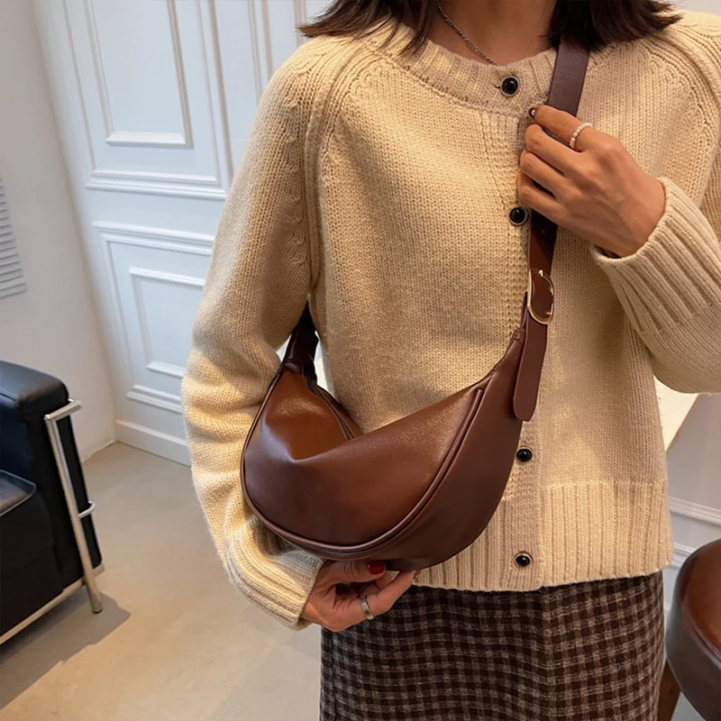 PU Crossbody Bag Hobo Sling Crescent Bag Fashion Dumpling Small Bag Casual Shoulder Adjustable Women Purse Bag Handbag