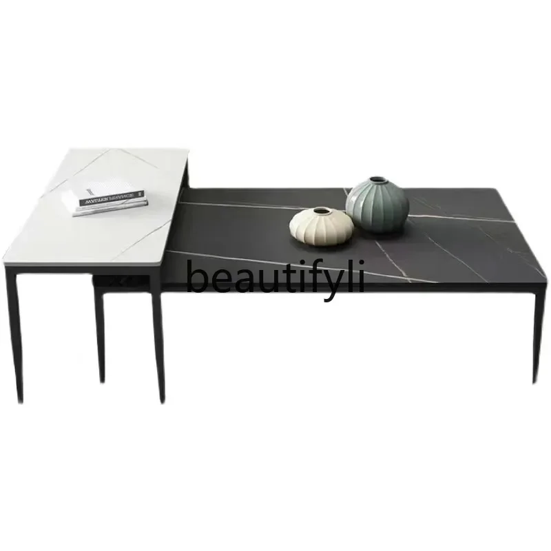 النمط الإيطالي روك مجلس تلسكوبي مزيج الحديثة الحد الأدنى مكتب غرفة المعيشة المنزلي الإبداعية طاولة القهوة المربعة K4050