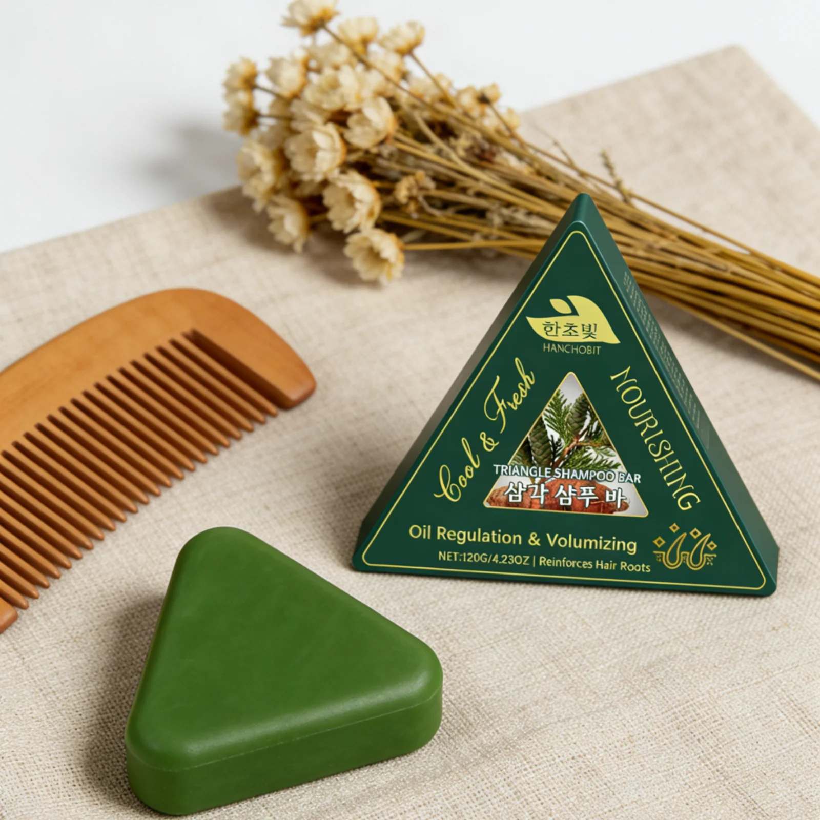 Hanchobit Triangle Shampoo Bar Volumizing Hair Thickening Oil Control Gentle Cleaning Scalp Refreshing Organic Herbal Hair Soap